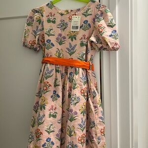 Mini Boden Floral Kids Dress with Orange Belt